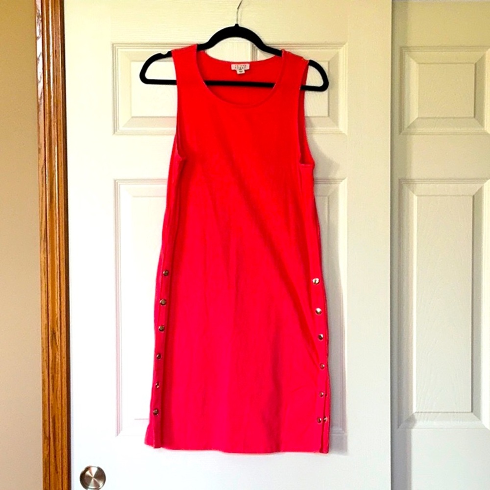 Coral Sleeveless Dress with Button Accents